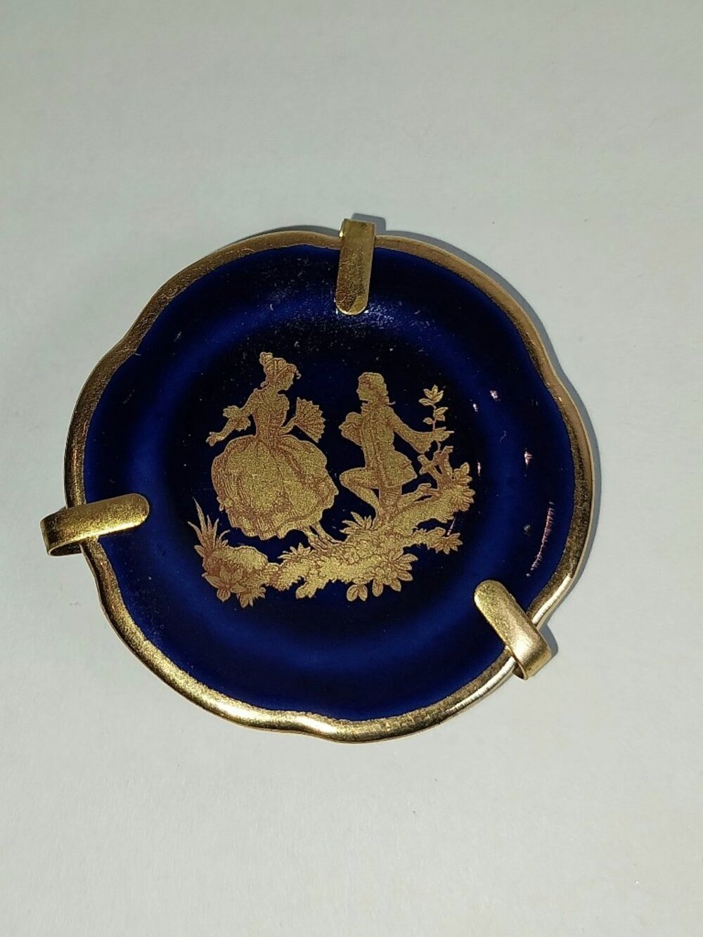 Limoges France Miniature Porcelain Plate With Stand Courting Couple Cobalt Blue
